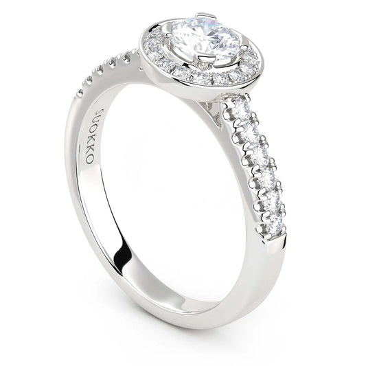 Suokko Timanttikorut -timanttisormus valkokultaa, jossa istutettuna 31 timanttia. Tuotekoodi KR14440BR50A