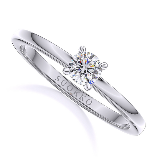 Suokko Timanttikorut -timanttisormus valkokultaa, jossa istutettuna 1 timantti. Tuotekoodi SR001BR30