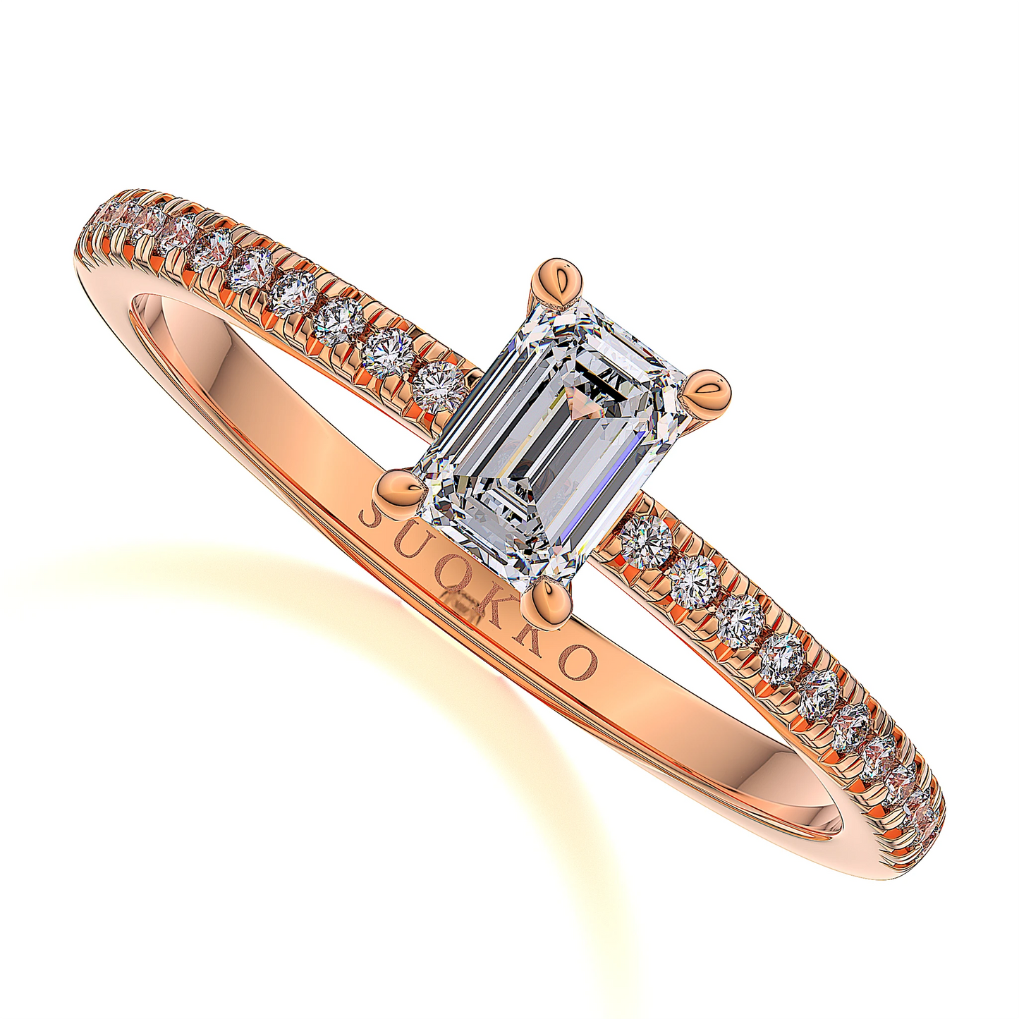 Suokko Timanttikorut -timanttisormus ruusukultaa, jossa istutettuna 23 timanttia. Tuotekoodi SR006EM50