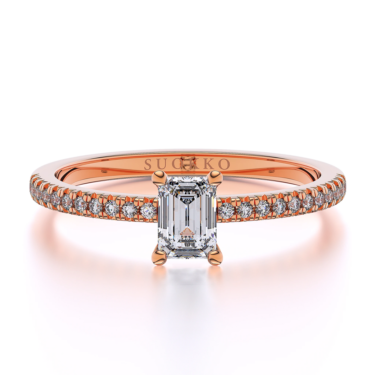 Suokko Timanttikorut -timanttisormus ruusukultaa, jossa istutettuna 23 timanttia. Tuotekoodi SR006EM50