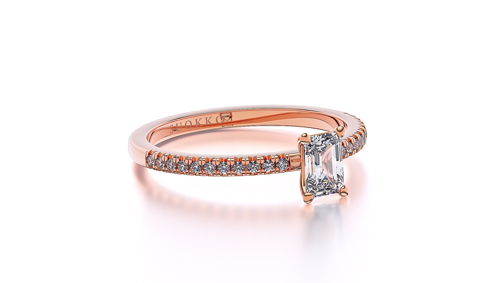 Suokko Timanttikorut -timanttisormus ruusukultaa, jossa istutettuna 23 timanttia. Tuotekoodi SR006EM50