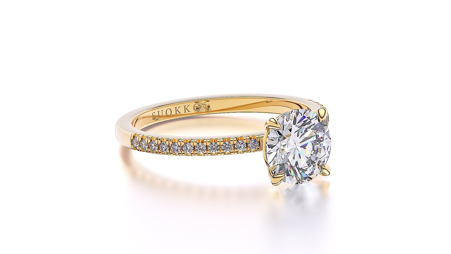 Suokko Timanttikorut -timanttisormus keltakultaa, jossa istutettuna 23 timanttia. Tuotekoodi SR002BR150