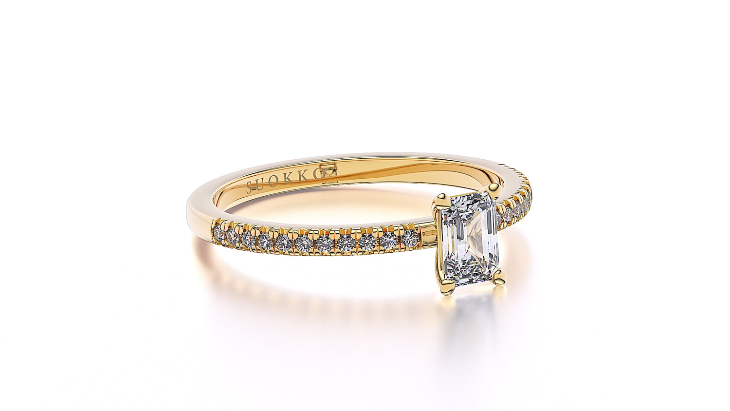 Suokko Timanttikorut -timanttisormus keltakultaa, jossa istutettuna 23 timanttia. Tuotekoodi SR006EM50