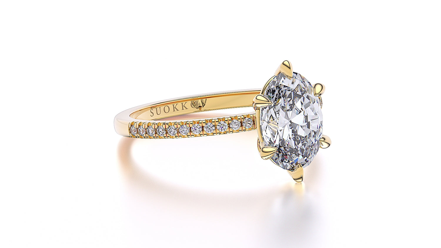 Suokko Timanttikorut -timanttisormus keltakultaa, jossa istutettuna 23 timanttia. Tuotekoodi SR008OV200
