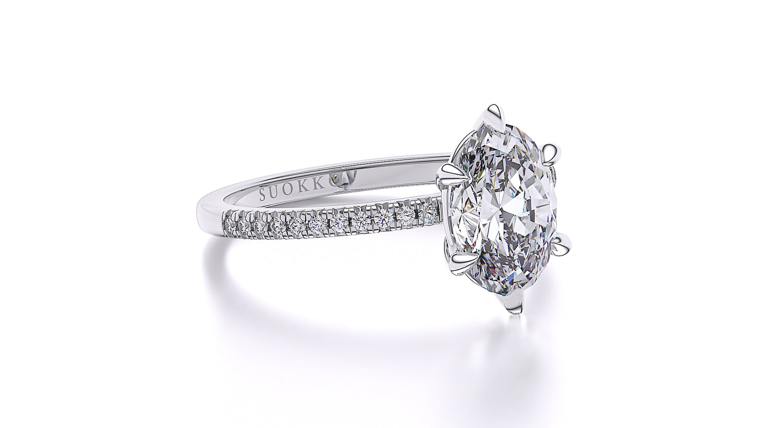 Suokko Timanttikorut -timanttisormus valkokultaa, jossa istutettuna 23 timanttia. Tuotekoodi SR008OV200